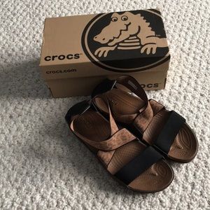 Brand new in box - black/leopard crocs sandals